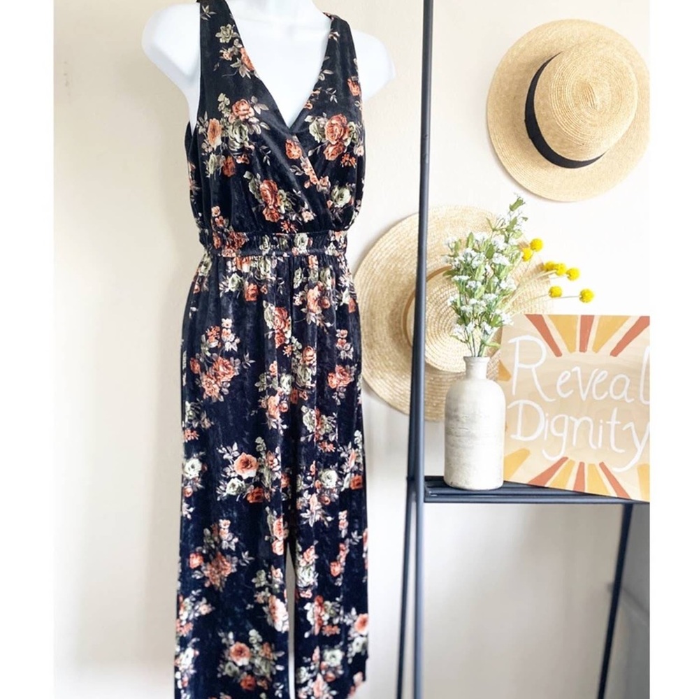 Sienna Sky velvet floral V-neck guacho jumpsuit